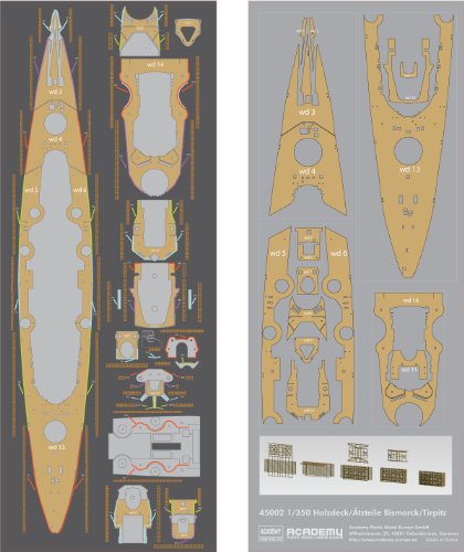 Preisvergleich Produktbild Academy AC45002 - 1 / 350 Holzdeck / Ätzteile für Bismarck / Tirpitz