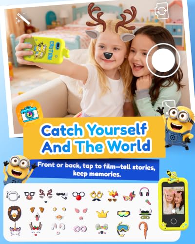 Image of KOKODI Kids Smart Phone Toys, Minions Collab Birthday Gifts Idea for 3 4 5 6 7 8 Year Old Boys, Touchscreen HD Digital Dual Video Camera, Preschool Learning Toy for Kids 3-5 Travel Trip Activity