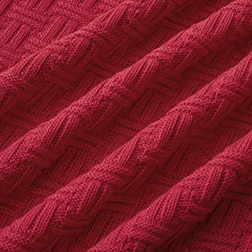 Image of TREELY 100% Cotton Knitted Throw Blanket 31 x 40 Inches, Red
