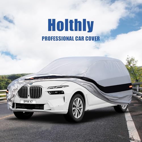 Image of Holhtly Car Cover Custom Fit for BMW X7, Car Covers for Automobiles All Weather Waterproof Sun Snow Rain Wind Dust Protection, Outdoor Car Cover Gray & Black