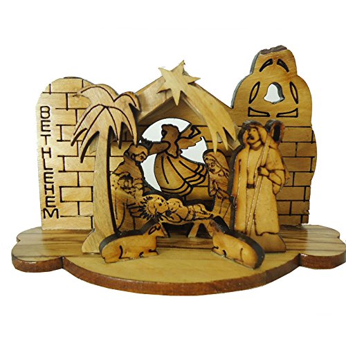 Buy Zuluf Small Mini Nativity Set Olivewood Round Laser Nativity Scene Spiritual Gift Olive