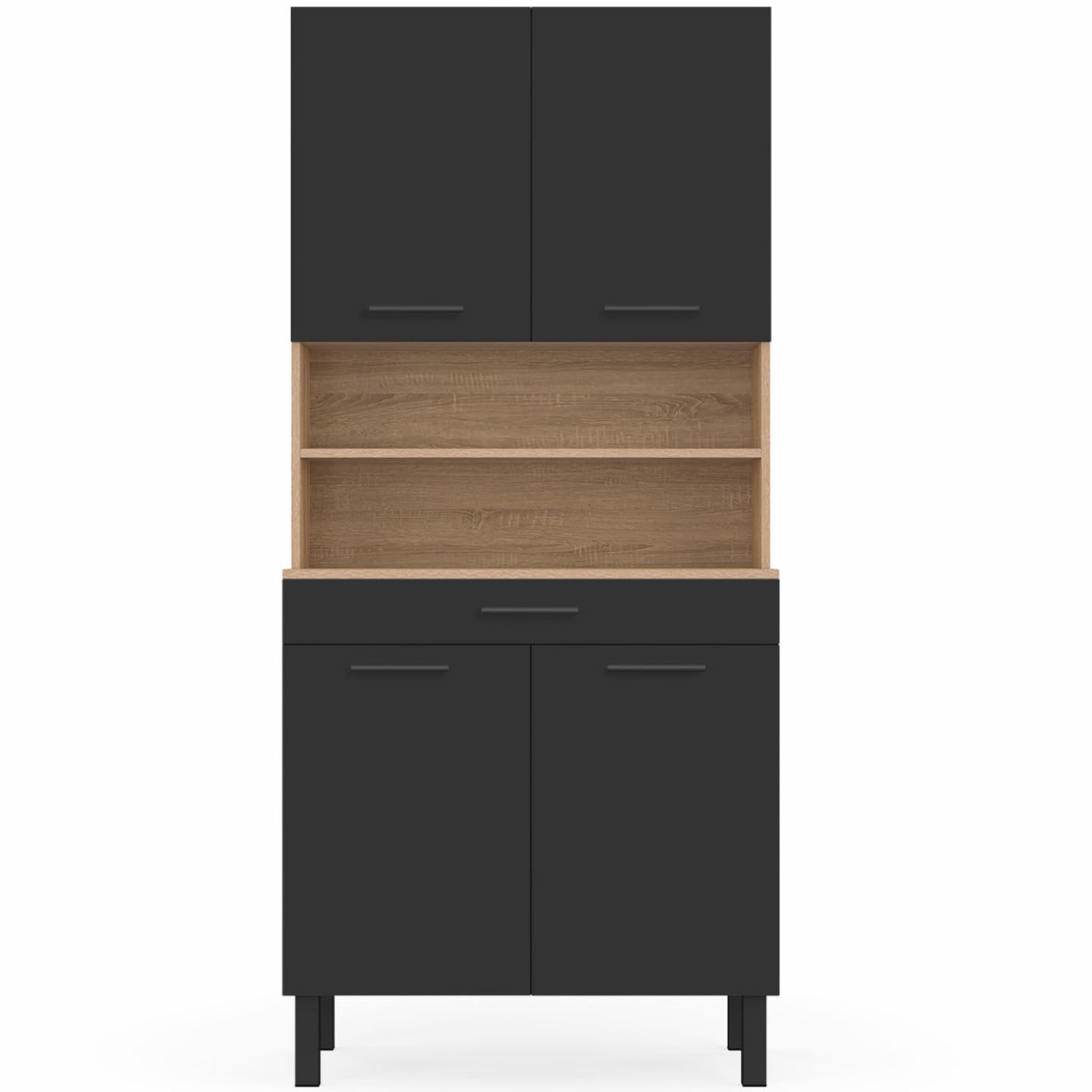 IDMarket - Credenza CINA 80 CM con 4 ante e cassetto effetto faggio nero