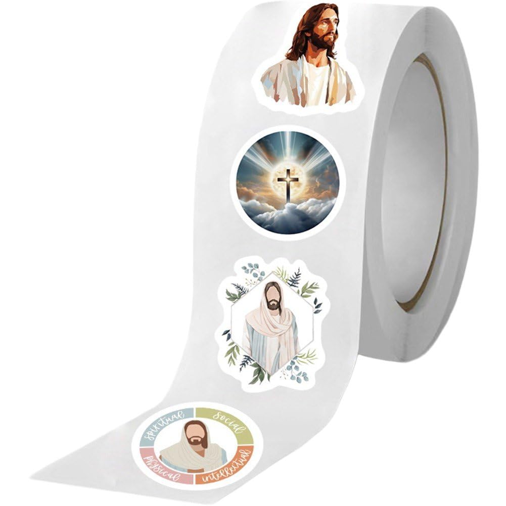 Fituenly As Shown 500Pcs/Roll Bible Stickers Religious Jesus Sticker Decals Aesthetic Laptop Sticker Jesus Bible