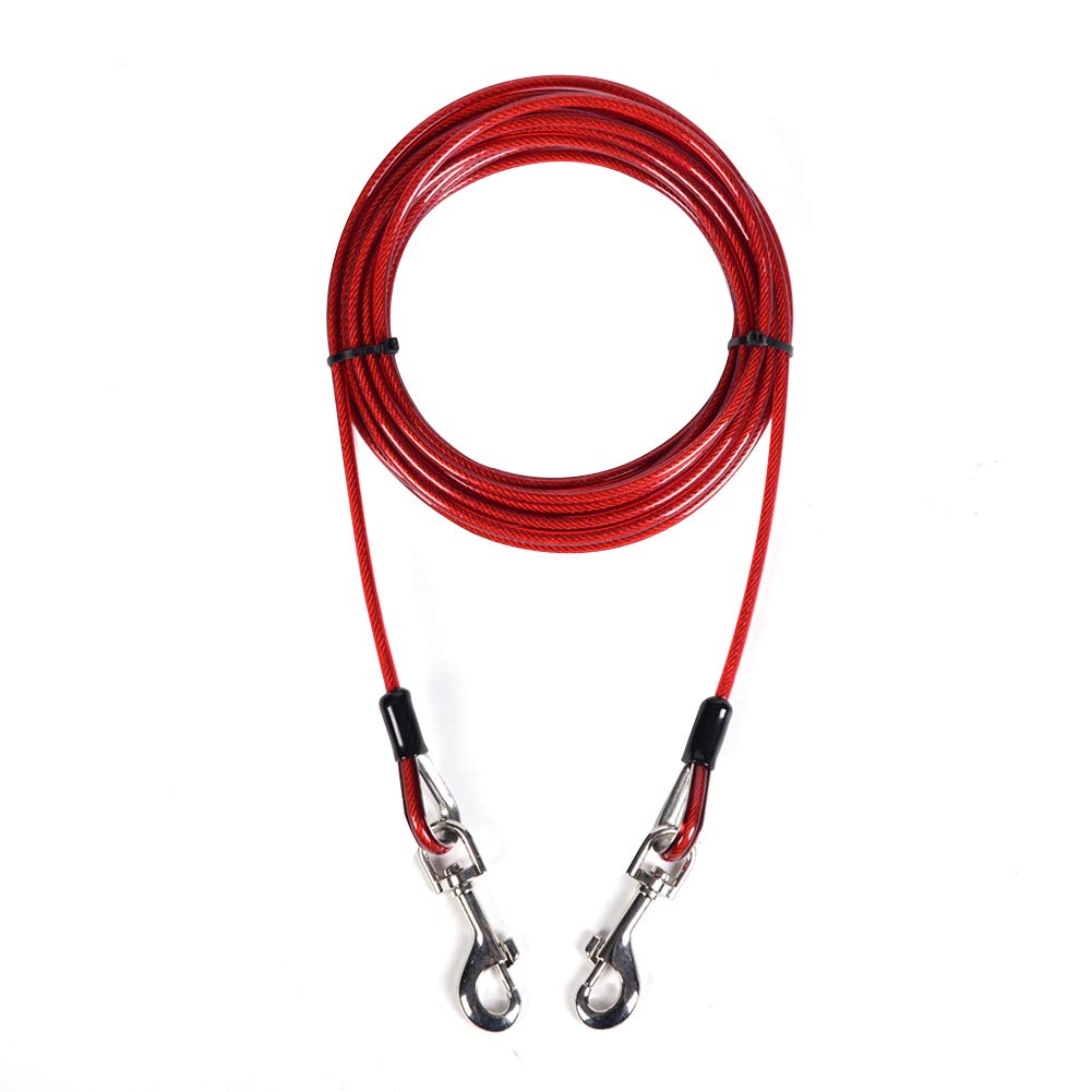 AMOFY 30ft Dog Tie Out Cable Galvanized Steel Wire Rope with PVC Coating for Medium Dogs up to 396Ibs, Sceptre Red
