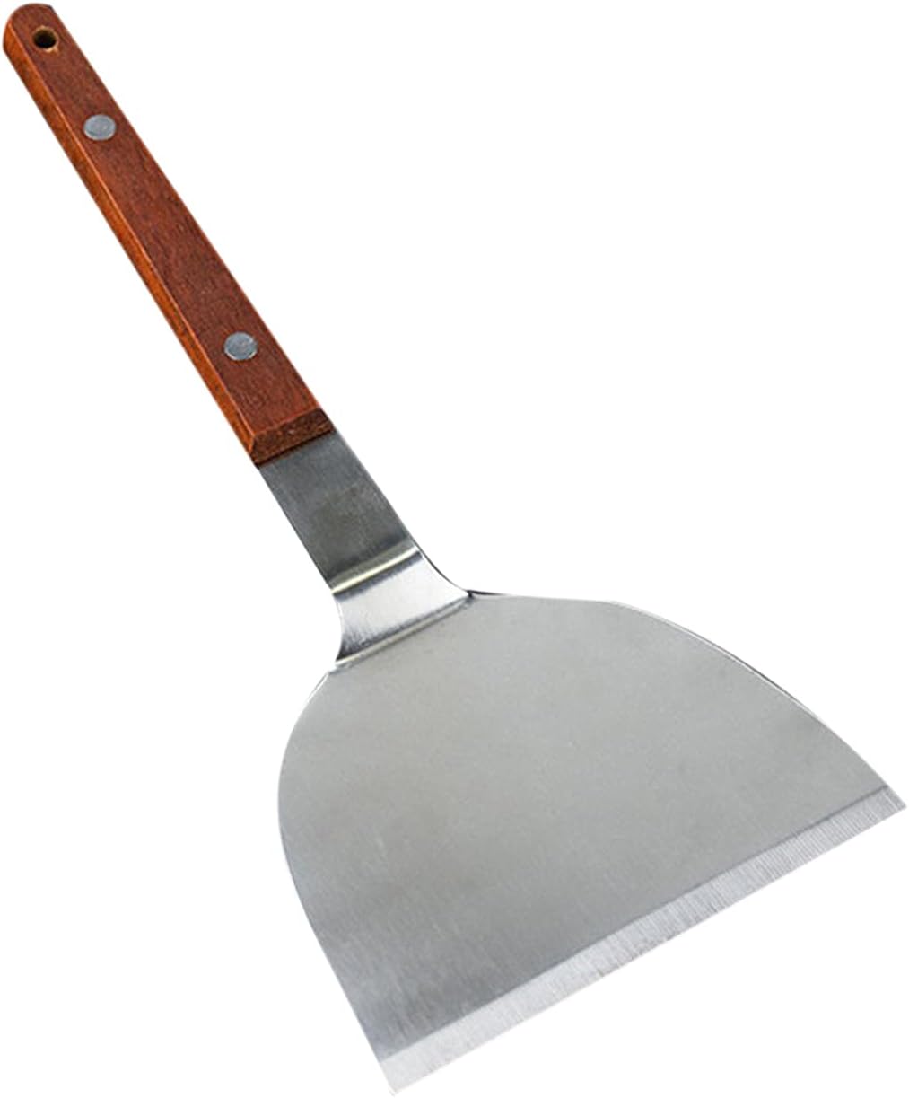 Espátula de cocina Espátula de cocina Raspador de plancha 10,5 cm de ancho de acero inoxidable inclinado corte plano con mango de madera