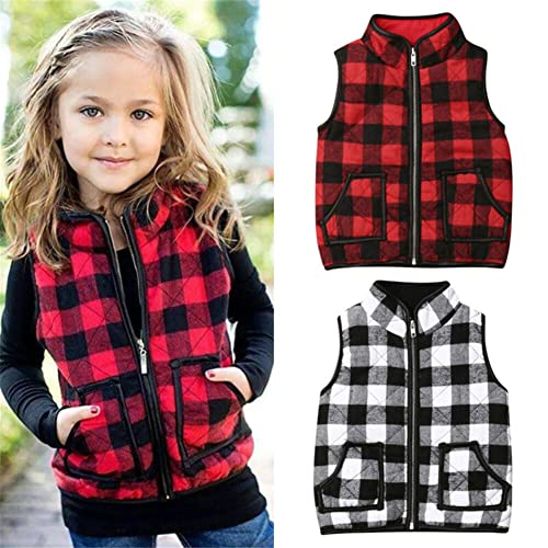 FYBITBO Kids Toddler Girls Winter Clothes Buffalo Plaid Vest Jacket Puffer Quilted Gilet Coats Christmas Zipper Warm Outwear3