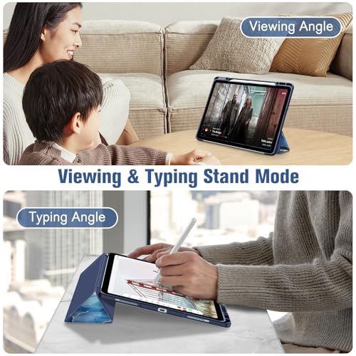 Image of Fintie Hybrid Slim Case for iPad Air 13-inch (M2) 2024, [Built-in Pencil Holder] Shockproof Cover with Clear Transparent Back Shell, ocean marble