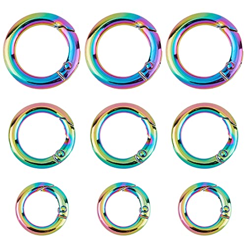 GORGECRAFT 1 Box 12Pcs Spring O Rings 3 Sizes Rainbow Round Snap Loaded Clips 28mm 24mm 20mm Diameters Trigger Spring Keyring Buckle Locking Carabiner Hook for Keychains Bag Purse Handbag DIY Craft