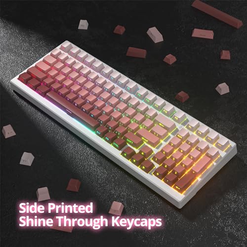 Image of PBT Gradient Pink Keycaps Side Printed Set Shine Through Cherry Profile Double Shot Custom Minimalist Style for Mechanical Keyboard (Blush)