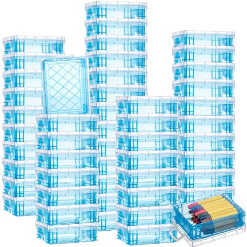 Image of Suzile 50 Pcs Plastic Crayon Box with Lid 4.8 x 3.4 x 1.6 In Crayon Storage Containers Bulk for Office School Classroom Supplies Pen Pencil Art Crafts(Blue)