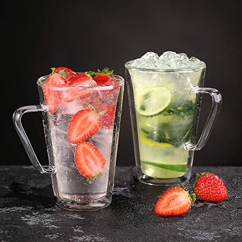 ecooe 2x450ml Tazas de Café de Cristal,Vasos de Doble Pared con Asa,Tazas de Vidrio Borosilicato para Té,Café,Leche… - Imagen 8