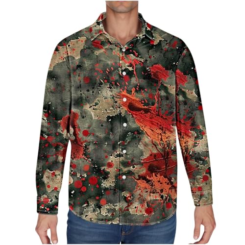Disfraces de Halloween de manga larga con botones para hombre, camisetas con cuello de solapa, camisetas estampadas de Halloween para hombre, camisetas duraderas e informales transpirables para