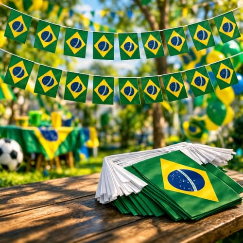 Varal Bandeirinhas Brasil Premium 4m Copa do Mundo Eleições Decoração Verde Amarelo Bandeiras Poliéster