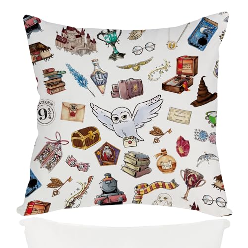Image of jepuyaya Harry Reading Pillow Covers for Book Lovers Gifts,Wizard Gift Pillow Case Librarian Reader Bibliophile Bookworm Gift for Her Him Birthday Graduation Christmas 18 x 18inch