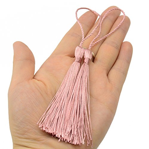 Image of 100pcs 13cm /5'' Silky Floss Bookmark Tassels with 2-Inch Cord Loop and Small Chinese Knot for Jewelry Making, Souvenir, Bookmarks, DIY Craft Accessory (Peel Powder)