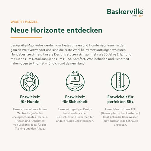 Baskerville Wide Fit Maulkorb für große Hunde mit breiter Schnauze, Boxer, Rottweiler, er können atmen, hecheln und trinken, verhindert Beißen, Trainingsmaulkorb für mittlere & große Hunde(Größe 2)