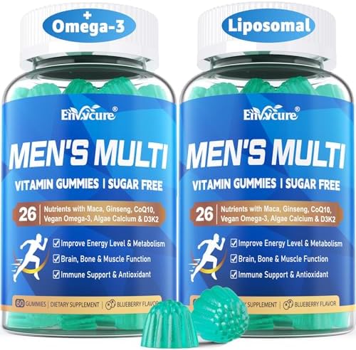 Multivitamin for Men Gummies, Vitamins A C D3 K2 E B, Zinc, Vegan Omega 3, CoQ10, Calcium, Magnesium, Lycopene - Liposomal Mens Methylated Vitamins, Energy, Immunity, Bone - Sugar Free, Vegan, 120 Cts