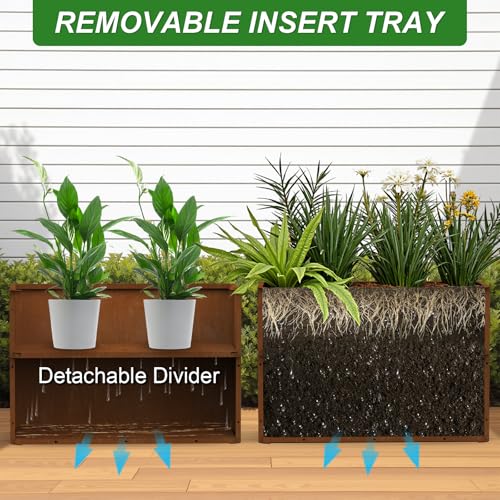 BHCORTEN Corten Steel Planter Box 36" L x 15" W x 24" H,Heavy Duty Tall Rectangle Planter Box with Removable Insert Shelves & 4 Drainage Holes for Porch, Garden, Patio, Yard by BHCORTEN - Used condition - Image 4