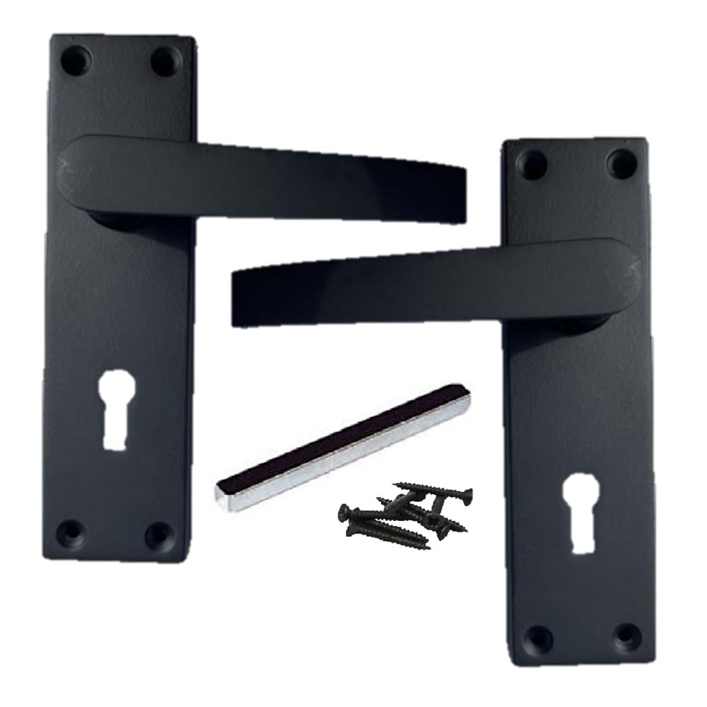 Epsom Door Handle Victorian Straight Matt Black Lock Set – Backplate Design 150mm x 42mm – Supplied with 3-Lever Mortice Sash Mechanism – 6 Pairs