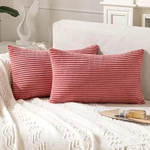 Image of Guffaw Corduroy Rectangular Cushion Covers, Size 12x18, Pack of 2, Multiple Colors (4, CB RED)