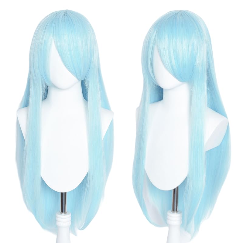 LABEAUTÉ 31.5 Inch / 80 cm Long Straight Light Ice Blue Anime Cosplay Wig – Synthetic Heat Resistant Hair for Women Man Costume, Party, and Halloween