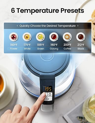 Image of COMFEE' 1.7L Glass Temperature-Control Electric Kettle with 6 Preset Modes