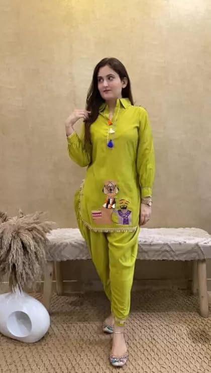 Image of Women's Rayon Solid Kurti with Sharara Set | Round Neck Ethnic Kurta with 3 /4 Sleeves | Stylish Festive & Outfit for Women & Girls