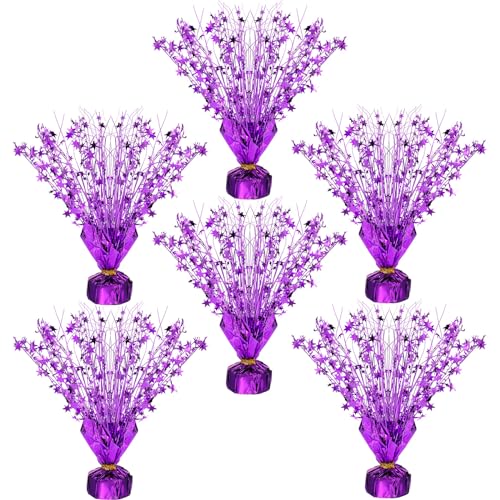 Crowye 6 Pcs Metallic Foil Spray Centerpiece Party Star Table Decoration Table Decor for Birthday Party Season Holiday(Purple,Small Star)