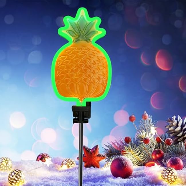ANGMLN Solar Pineapple Neon Light - 2 Metal Garden Stake Lights 42 inch Path Lighting for Garden Yard Lawn Patio Walkway Decor