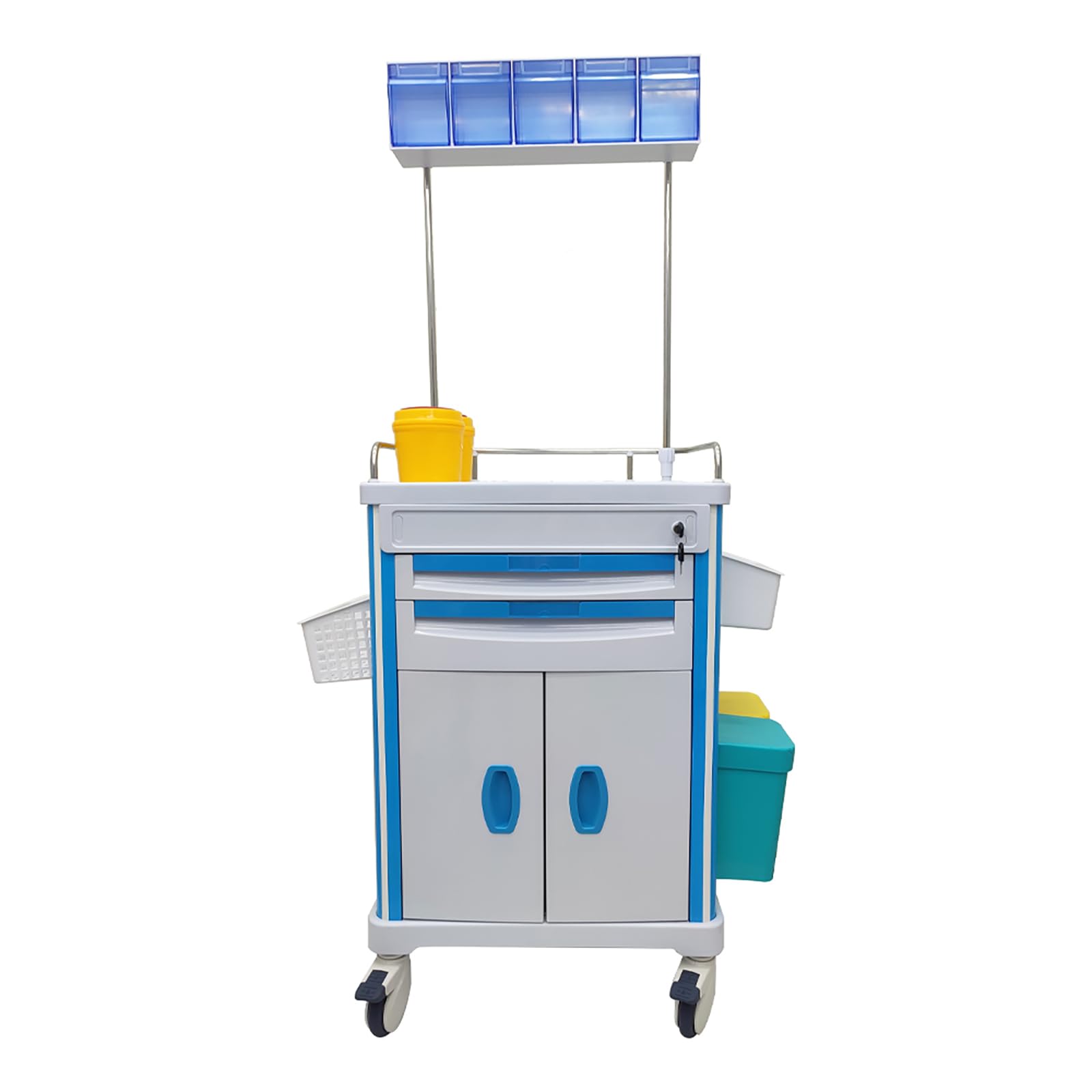 WYDDDARY Anesthesia Equipment Cart Emergency Crash Cart Mobile Medication Cart Mobile Utility Cart Trolley with Lock Net Basket and Two Trashs