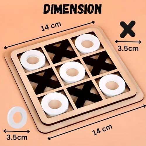 Image of Classic Wooden Tic Tac Toe Game - Engaging XOXO Board Game for Kids & Adults, Fun Brain-Boosting Tabletop Toy, Perfect for Family Game Nights & Birthday Return Gifts (Ages 5-12)