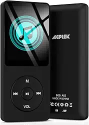 AGPTEK Leitor de MP3 A02 de 8 GB, reprodutor de música de som sem perdas de 70 horas, suporta até 128 GB, preto