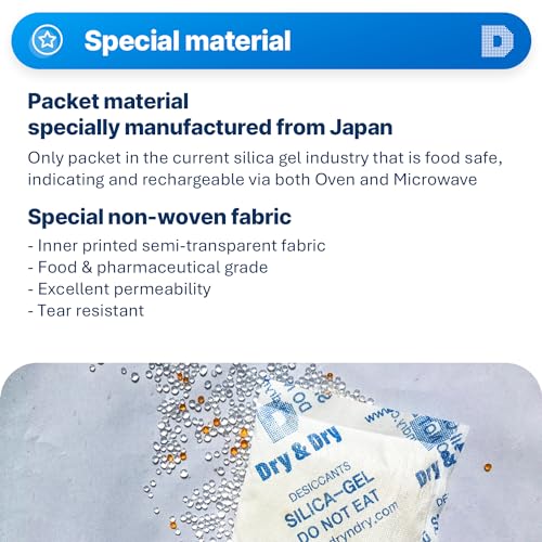 Image of Dry & Dry 50 Gram [5 Packs] Orange Indicating Mixed Silica Gel Packets Siilca Gel Desiccant - Rechargeable Moisture Absorbers for Food Storage, Electronics, 3D Filament & Safes