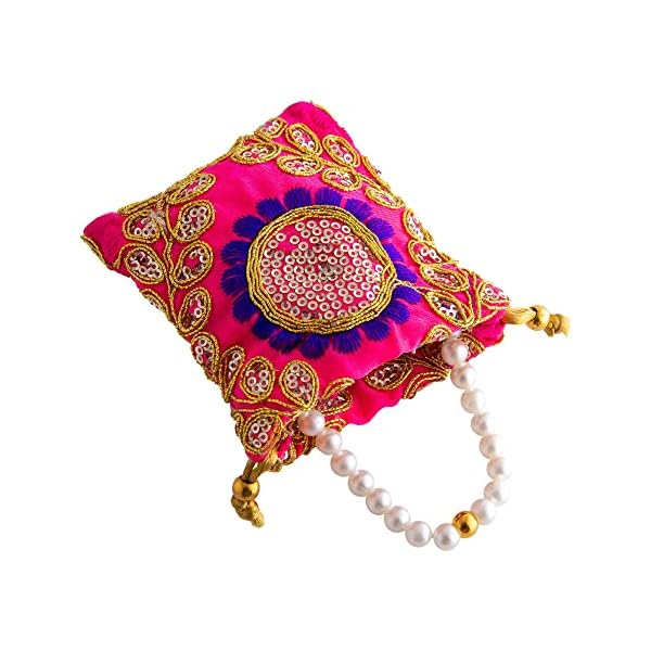 SHREEM Atmanirbhar Bharat Girls and Women Heavy Jari Coin Potli (Pack Of 5) - Image 4