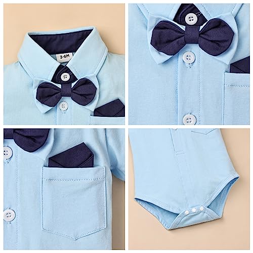 Baby Boy Clothes Gentleman Outfits Infant Baby Bodysuit Shirt with Bowtie Suspender Shorts Baby Boy Suit Set 0-18M4