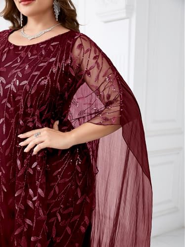 Image of Plus Size Sparkly Formal Evening Gown Sequin Cape Overlay Mother of Bride Dress Wedding Guest Cocktail Party