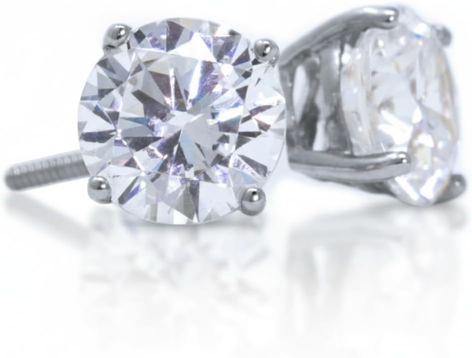 2ct Princess Cut Diamond Earring Studs for Men & Women, Solid 14k White Gold Simulated Diamond Stud Earrings, Princess Cut Solitaire Screw Backs, VVS1, D Color - Luxury Gift Box Included