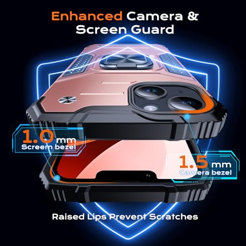 Image of Anqrp Heavy Duty Case for iPhone 13 /14 Case with Enhanced Ring Holder Grip Stand, Military Grade Shockproof Rugged Drop Protective Silicone Hard Slim iPhone 13 /14 Phone Case Cover,Pink Gold