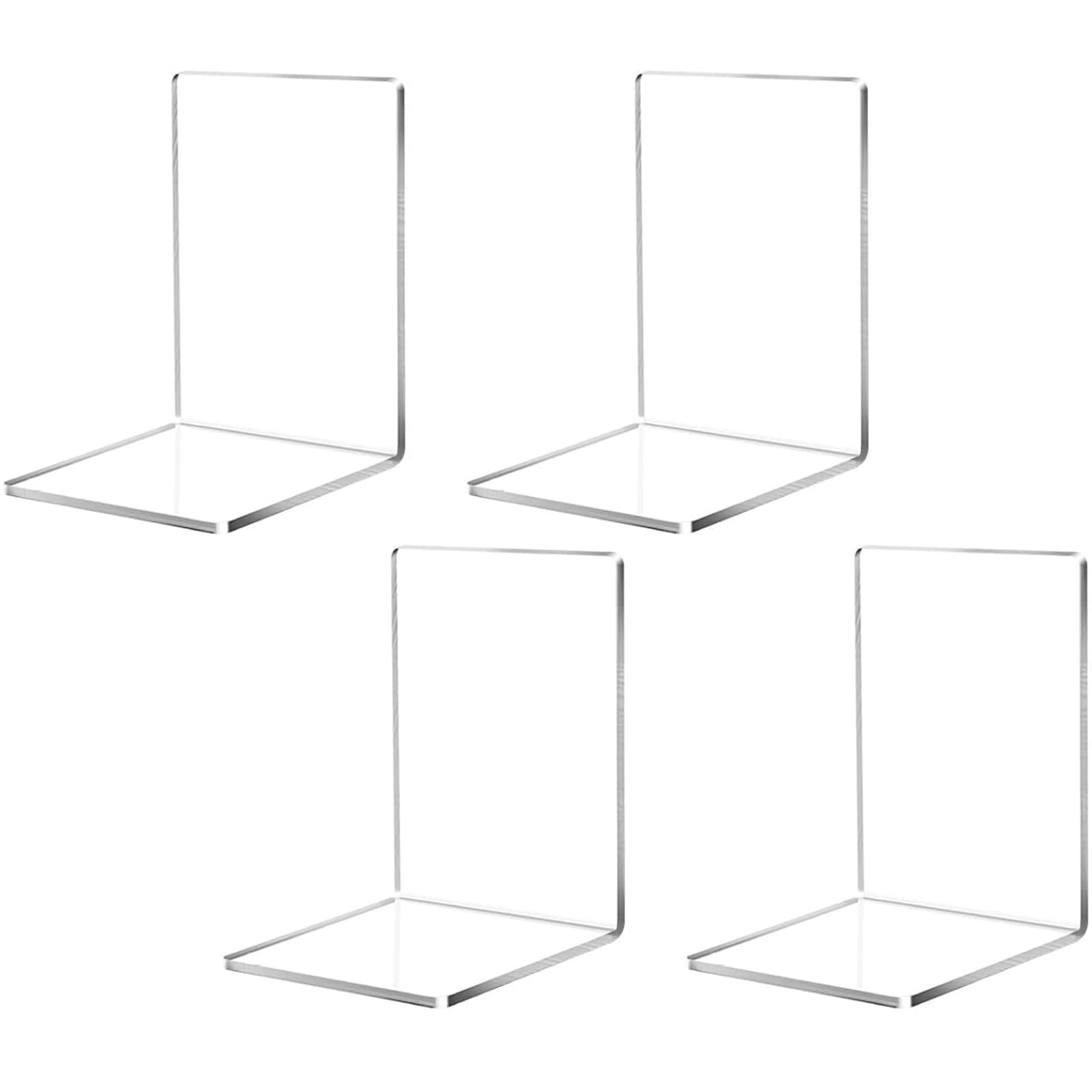 Sujetalibros de Acrílico, 4 Piezas Sujetalibros en Forma de L, Universal Bookend, Sujetalibros Claro, Organizador de Libros, Robusto y Duradero para Oficina/Estantería/Escritorio(12x12x17.5cm)