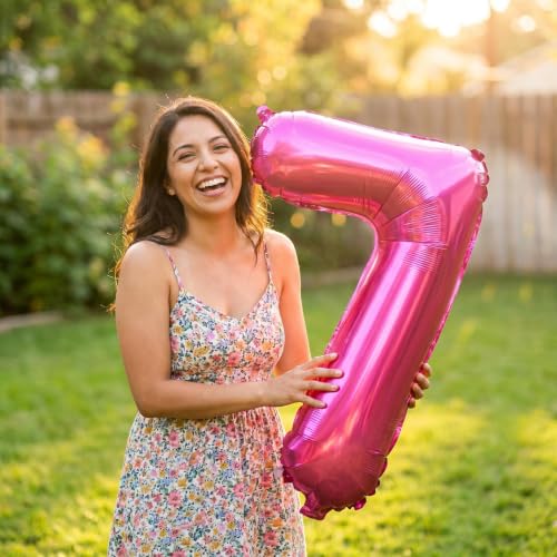Image of YPSelected 32 Inch Large Foil Helium Number Balloon Birthday Wedding Party 0-9 (Rose Red, 7)