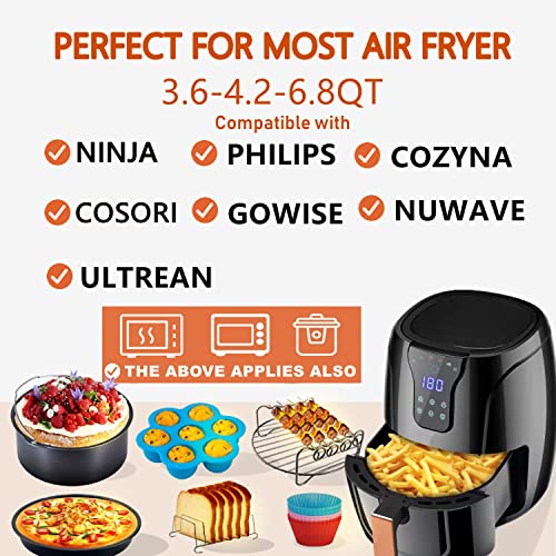 18 PCS Air Fryer Accessories, 8 Inch XL Deep Fryer Accessories Compatible with Gowise USA Phillips Ninjia Cosori Cozyna Air Fryer, Fit 3.6QT- 6.8QT Air Fryer with Cake Pan, Pizza Pan, Air Fryer Liner - Image 3