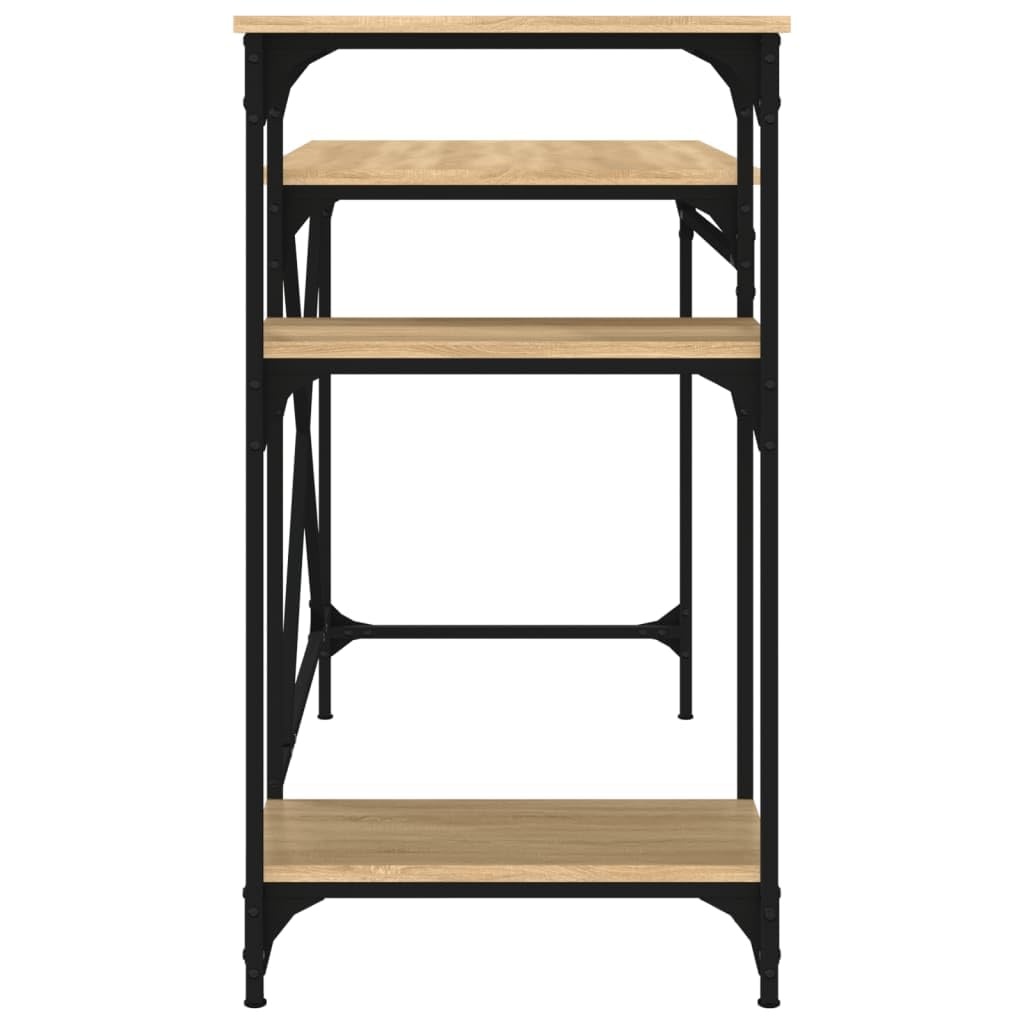 Scrivania con ripiani Quercia 105x50x90cm Legno Ingegneria E Ferro | 3 ripiani portaoggetti, grande superficie di lavoro, stile industriale, telaio in ferro stabile, per ufficio o casa