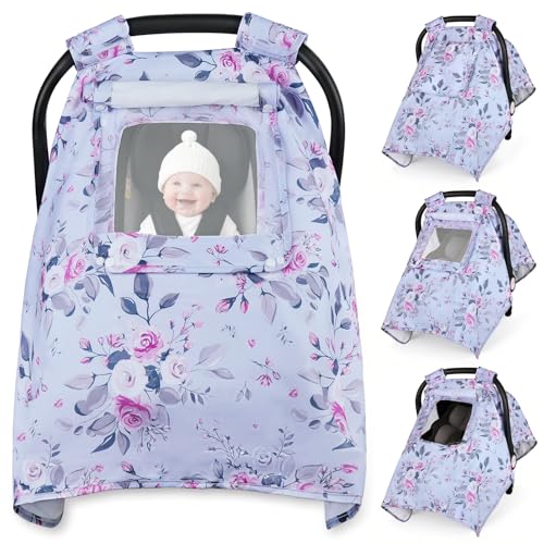 Image of Bnditeu Car Seat Cover Baby, Carseat Covers Baby with 2 Layers Breathable Windows, Windproof Infant Car Seat Cover, Kick-Proof Baby Carrier Cover for Baby Girl Newborn Essentials