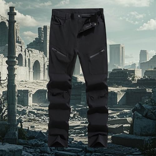 Men's Casual Pants Straight Fit Comfortable Lightweight Elastic Waist Wrinkle with Zipper Pockets for Daily Home2