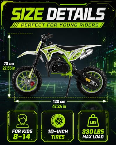 Image of 50cc Kid Gas Dirt Bike, 2-Stroke Gas Powered Kids Motorcycle
