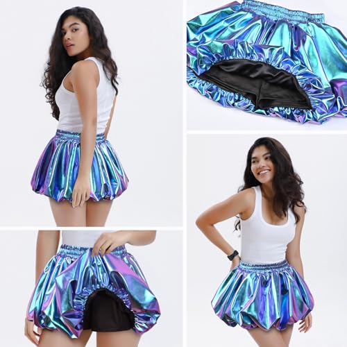 Image of Perfashion Girls Bubble Skirt Metallic Puff Balloon Cute Mini Skorts Dance Outfits with Shorts 4-13Y