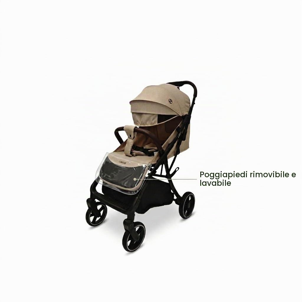 Nania Lexy, passeggino compatto da 0 a 4 anni (22 kg max), leggero (7,5 kg), passeggino a canna, reclinabile con una mano in posizione sdraiata, vestire pioggia, copri gamba inclusa