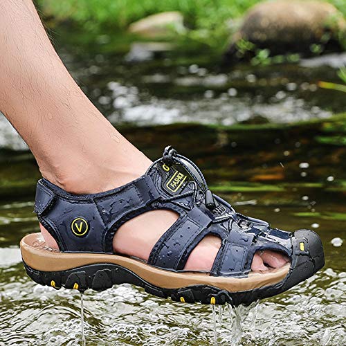 CHUUMEE Men's Leather Sandals for Hiking Beach Pedals Water Sports4