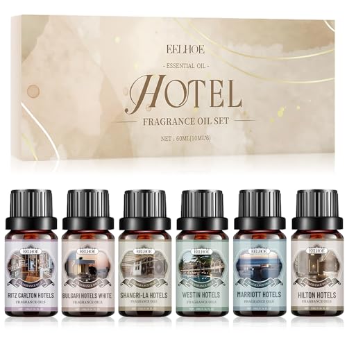Juego de aceites esenciales para hotel, 6 x 10 ml, aceites esenciales para difusor, aceites esenciales de aromaterapia, para humidificador, aire fresco, fragancia de habitación, vestíbulo de hotel