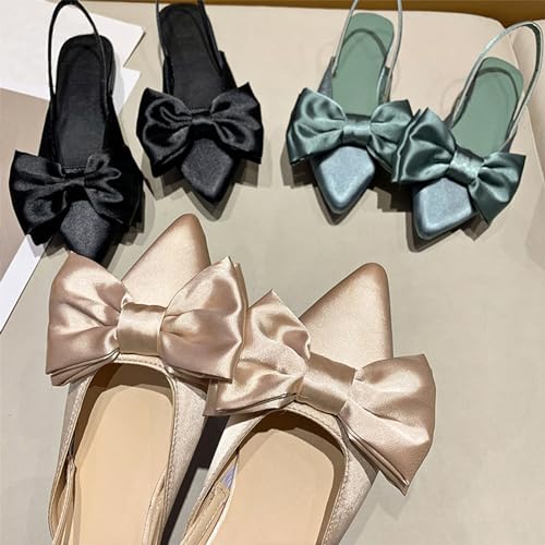 Women's Bow Pointed Toe Slingback Flats Comfortable Satin Slip On Pumps Office Work Wedding Party Dressy Flats3